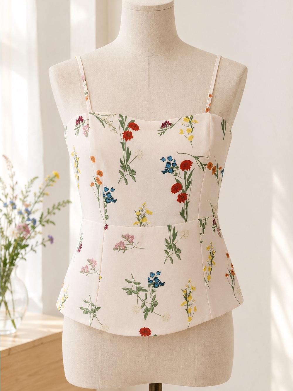 French Connection taffeta Cream Floral Spaghetti-Strap Top NWT